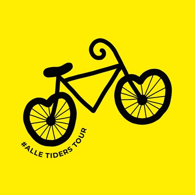 Figur af en sort cykel med gul baggrund.